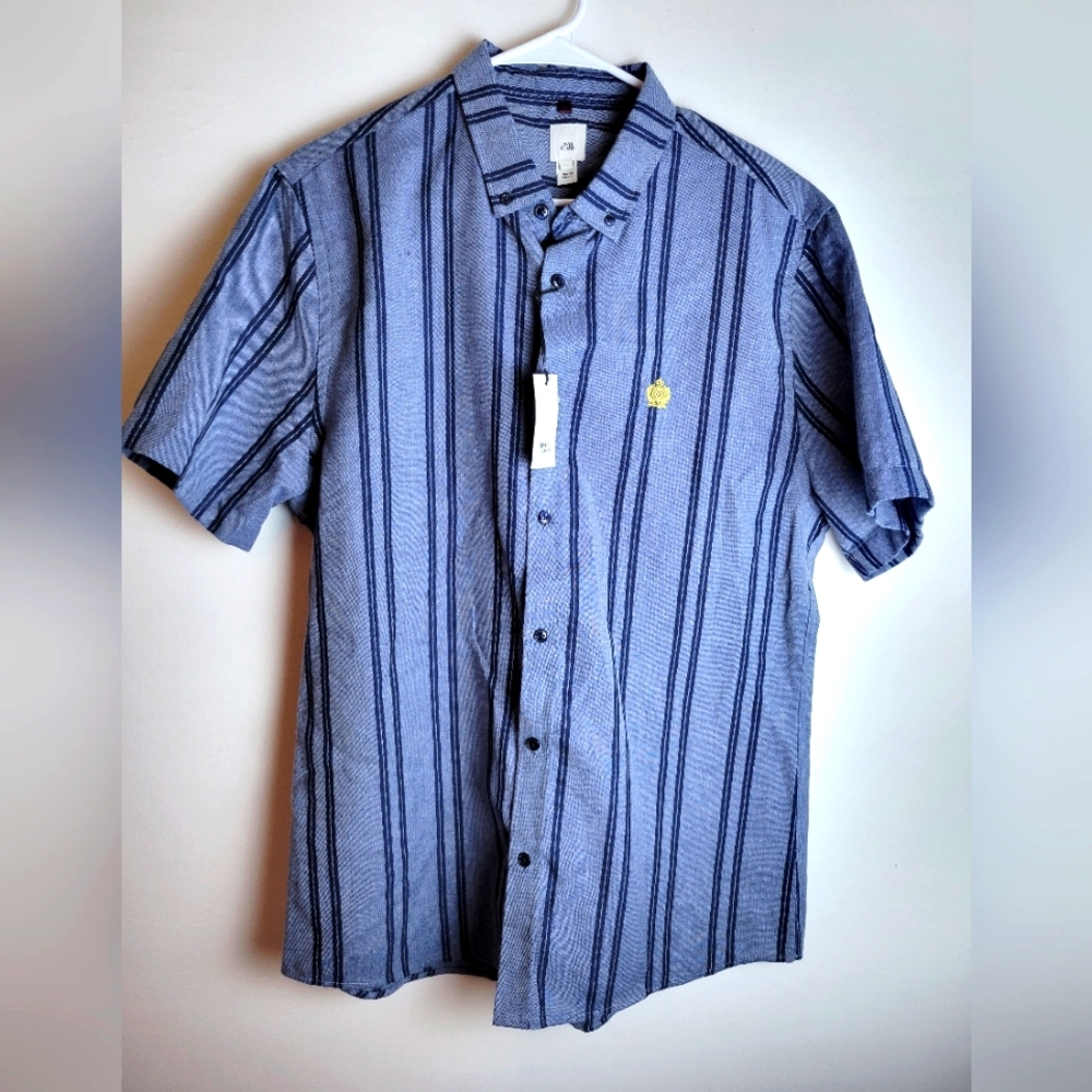 River Island Blue Button Up Polo Shirt